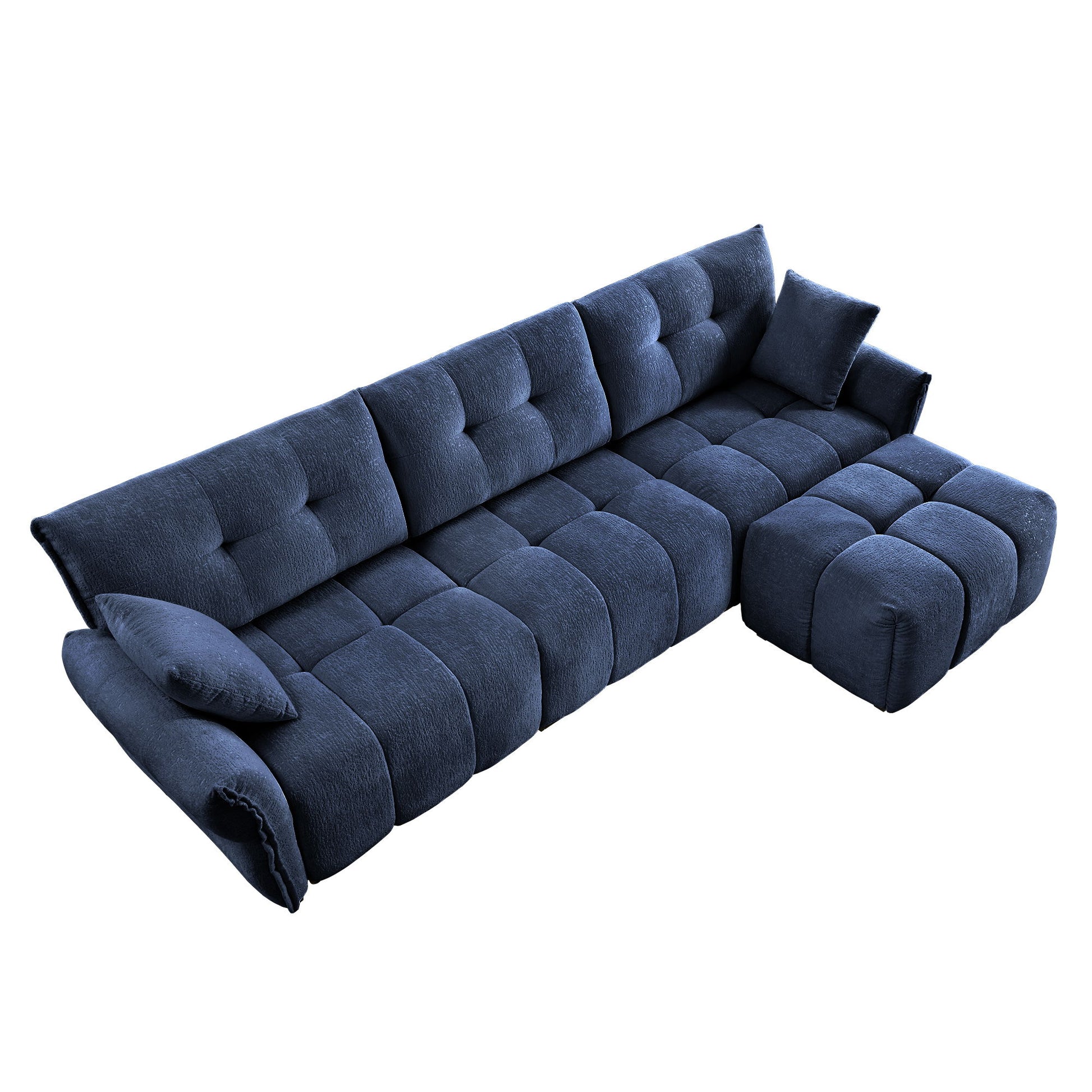 Sofa Set With Ottoman And Pillows, Textured, High Resilience Cushions