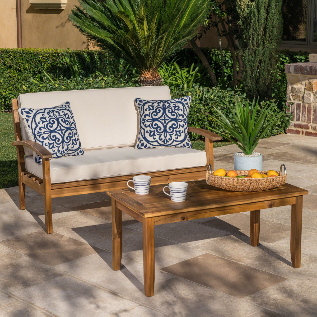 4 Person Outdoor Seating Group With Cushions Comfortable Patio Set - Teak