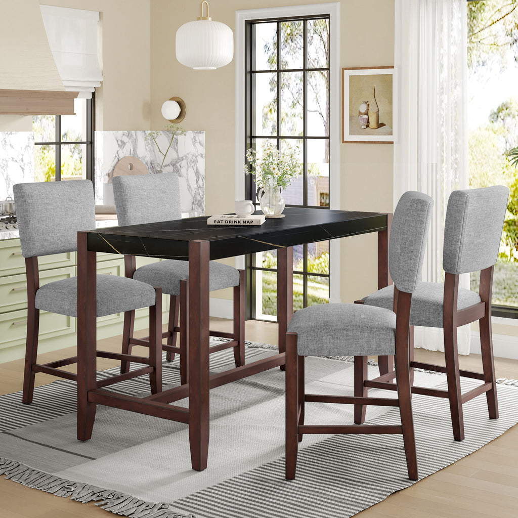 5 Piece Counter Height Dining Set, Bar Table With 4 Upholstered Chairs