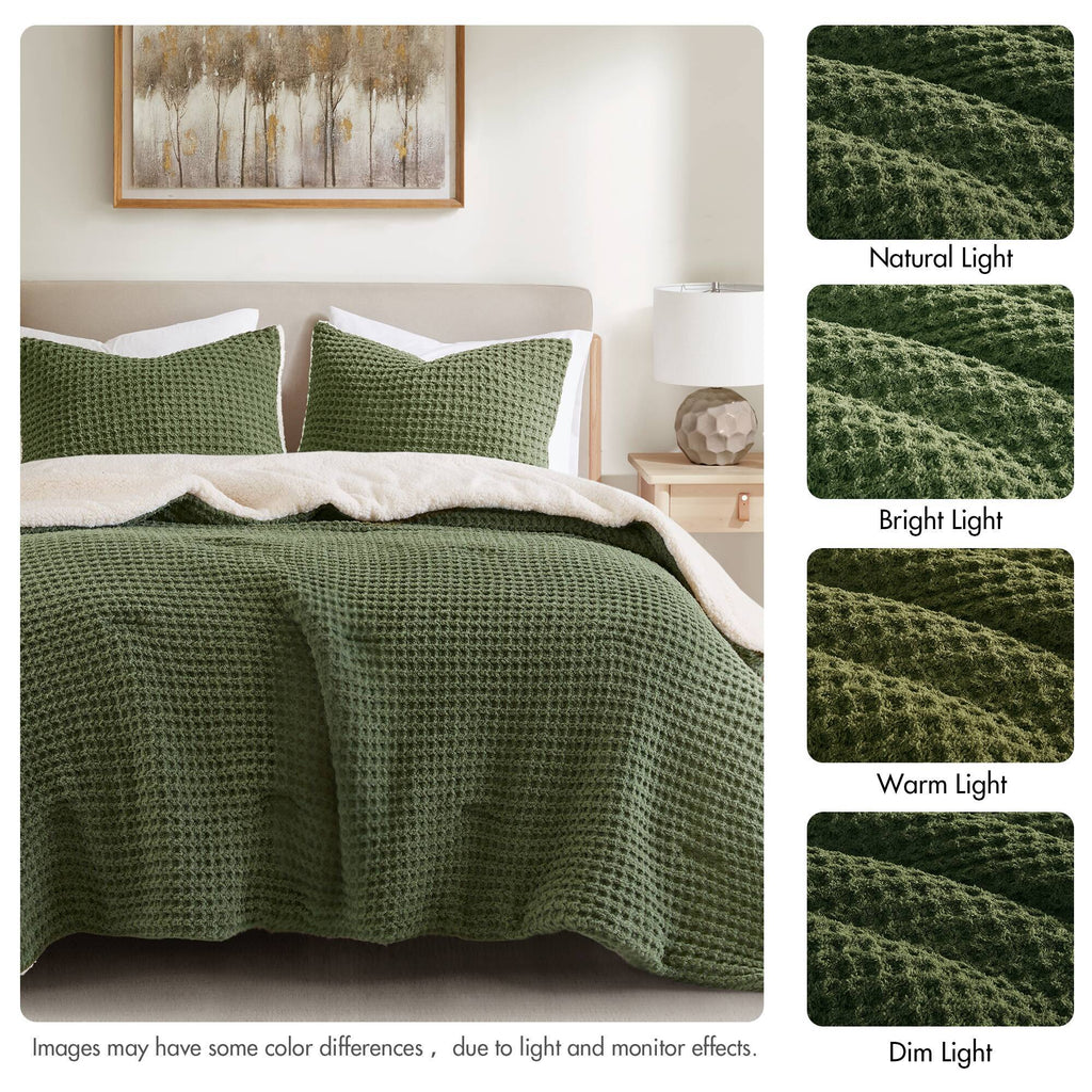 Riordan - King/California King Waffle Knit Comforter Set - Olive