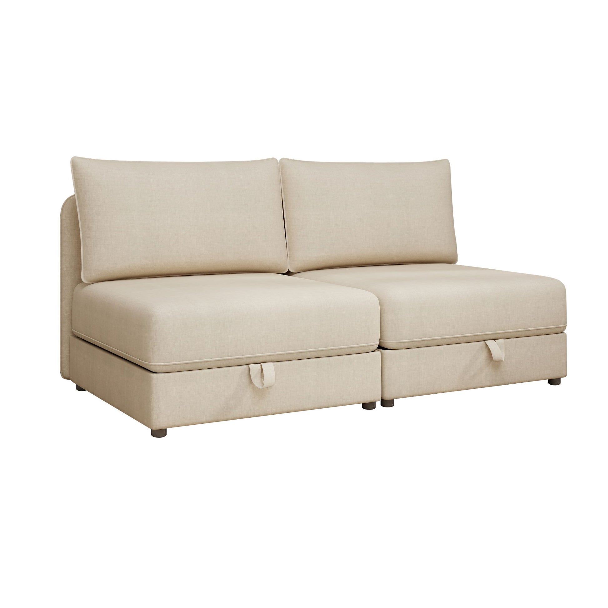 Modular Sectional Sofa With Storage, Convertible 2 Seater Sleeper Sofa - Beige