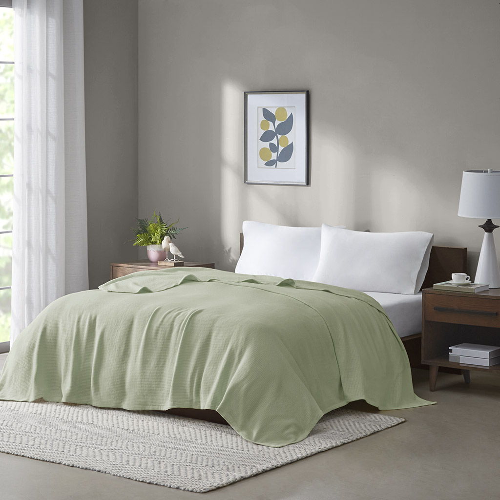 Freshspun Basketweave - King Cotton Blanket - Green