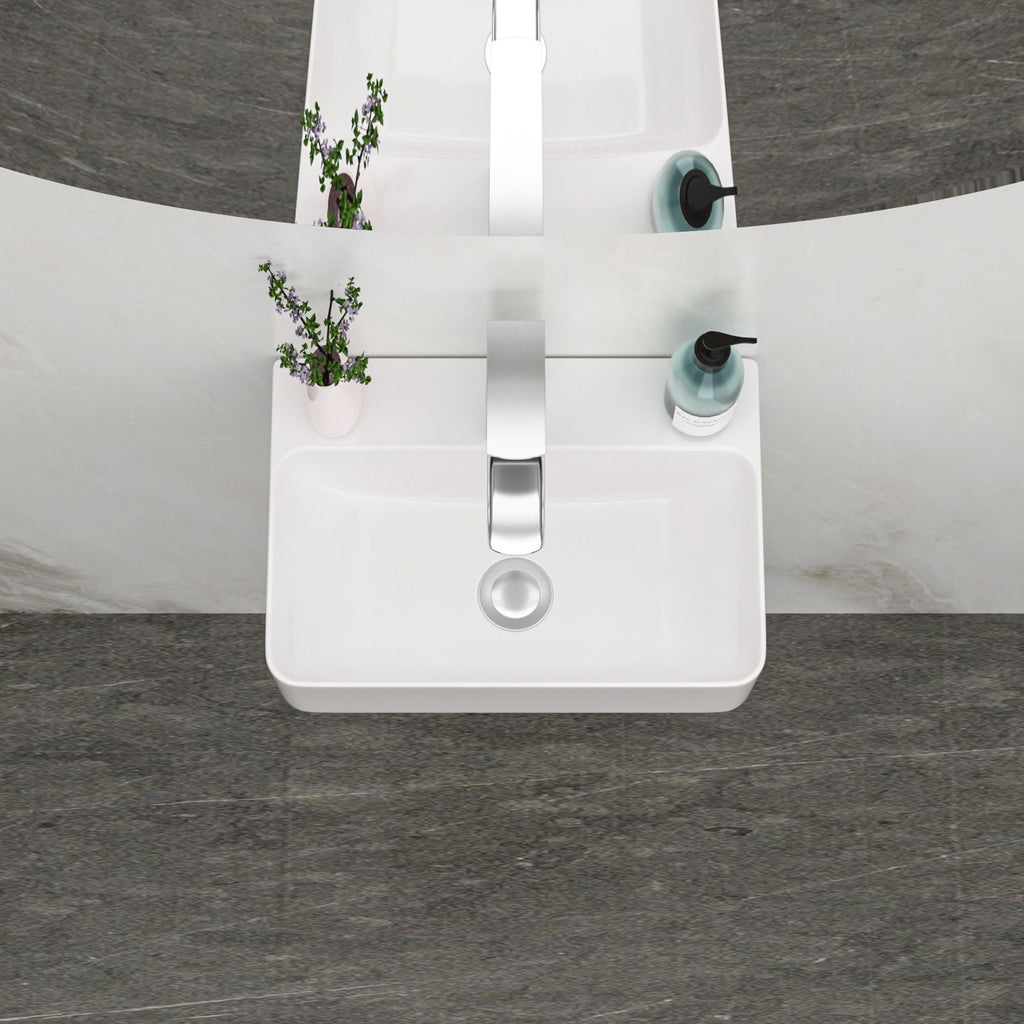Ceramic Rectangle Wall Mount Bathroom Sink With Single Faucet Hole