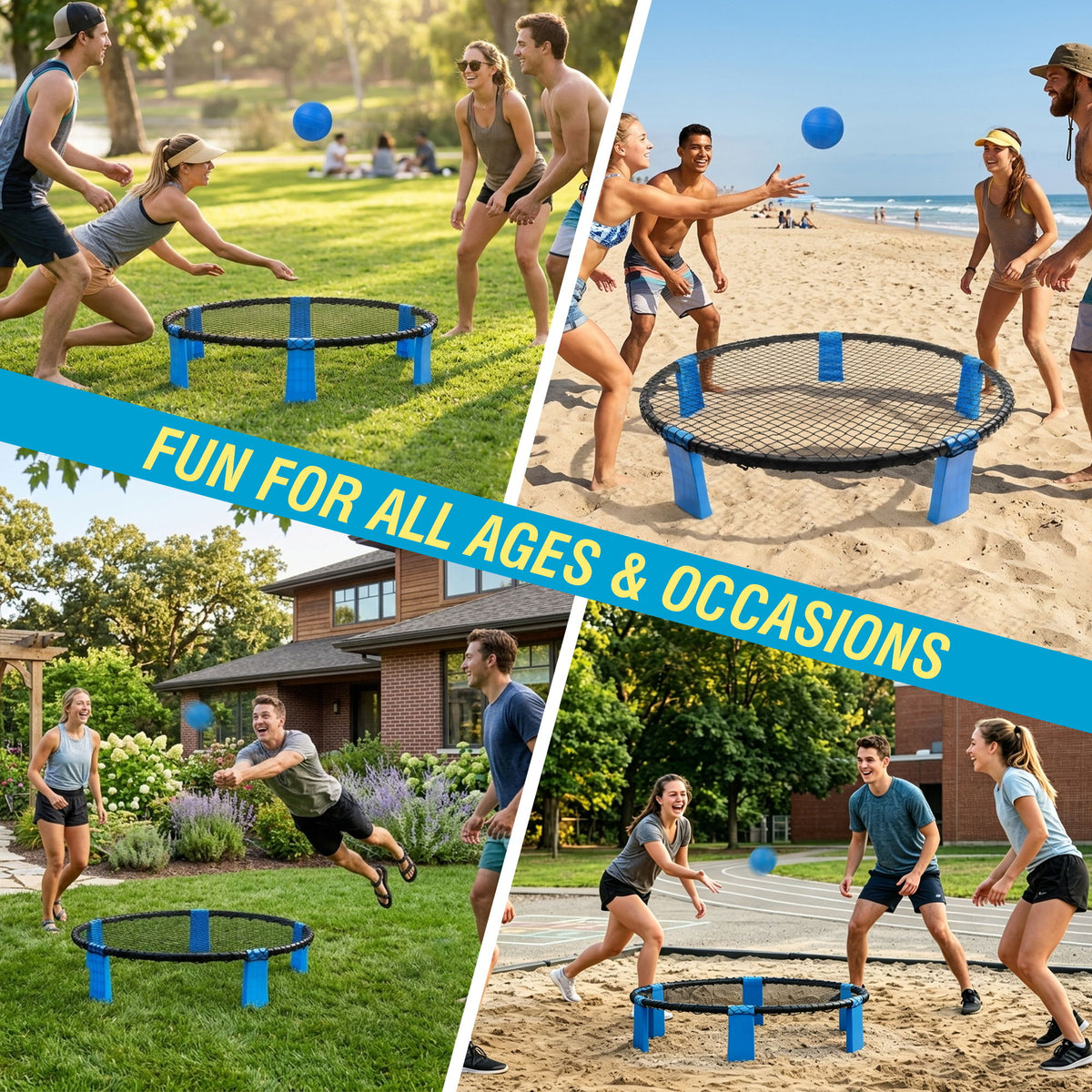 Outdoor Roundnet Game Set With 2 Balls, Sturdy Net And Carry Bag