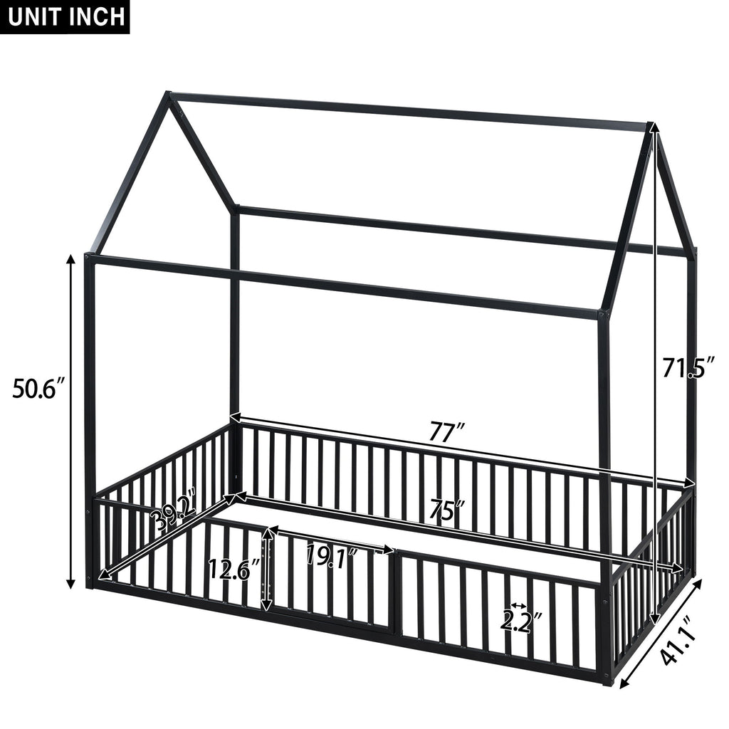 Metal House Bed With Fence And Door