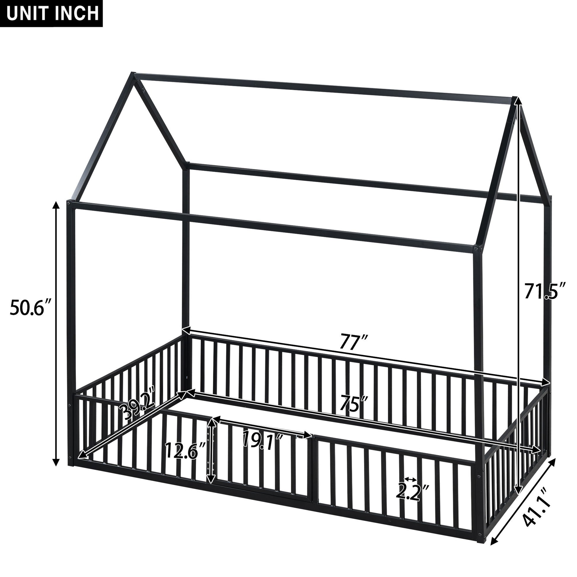 Metal House Bed With Fence And Door