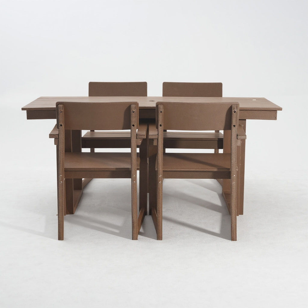 5 Piece Outdoor Dining Set, Table With Umbrella Hole And 4 Armrest Chairs