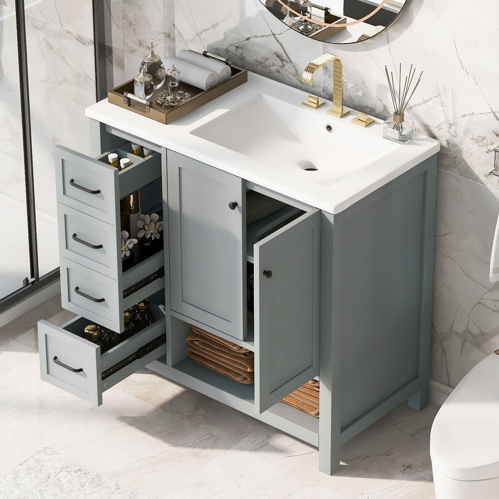 Bathroom Vanity With Sink Top, Bathroom Vanity Cabinet With 2 Doors And 2 Drawers, Open Shelf