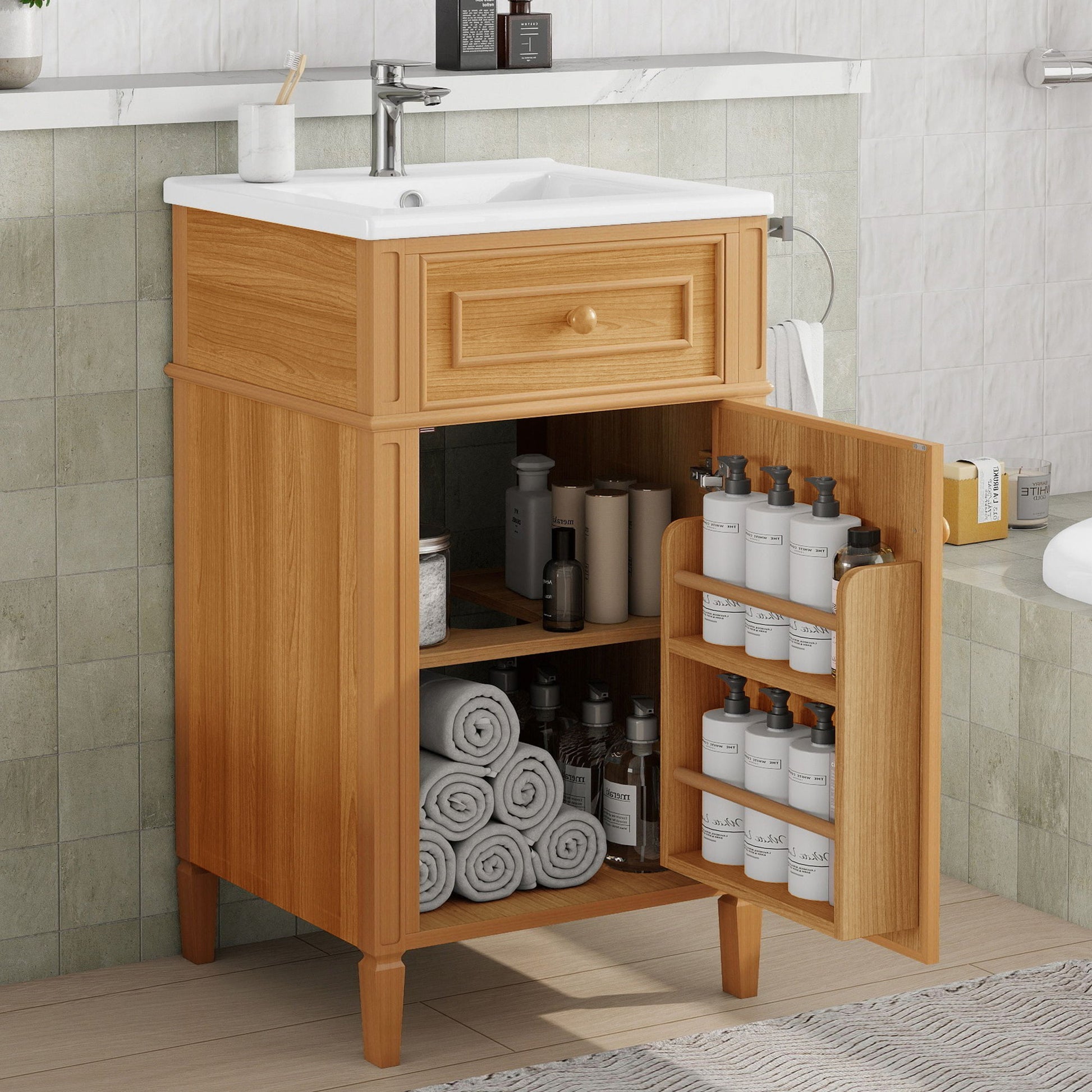 20" Bathroom Vanity With Sink, Adjustable Shelf, Tilt Out Drawer, Freestanding Cabinet - Wood