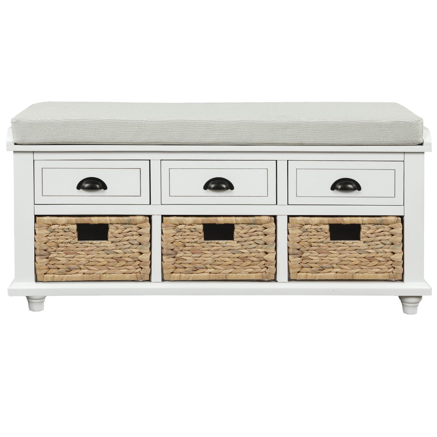 Gewnee - Rustic Drawers Storage Bench With Baskets - White