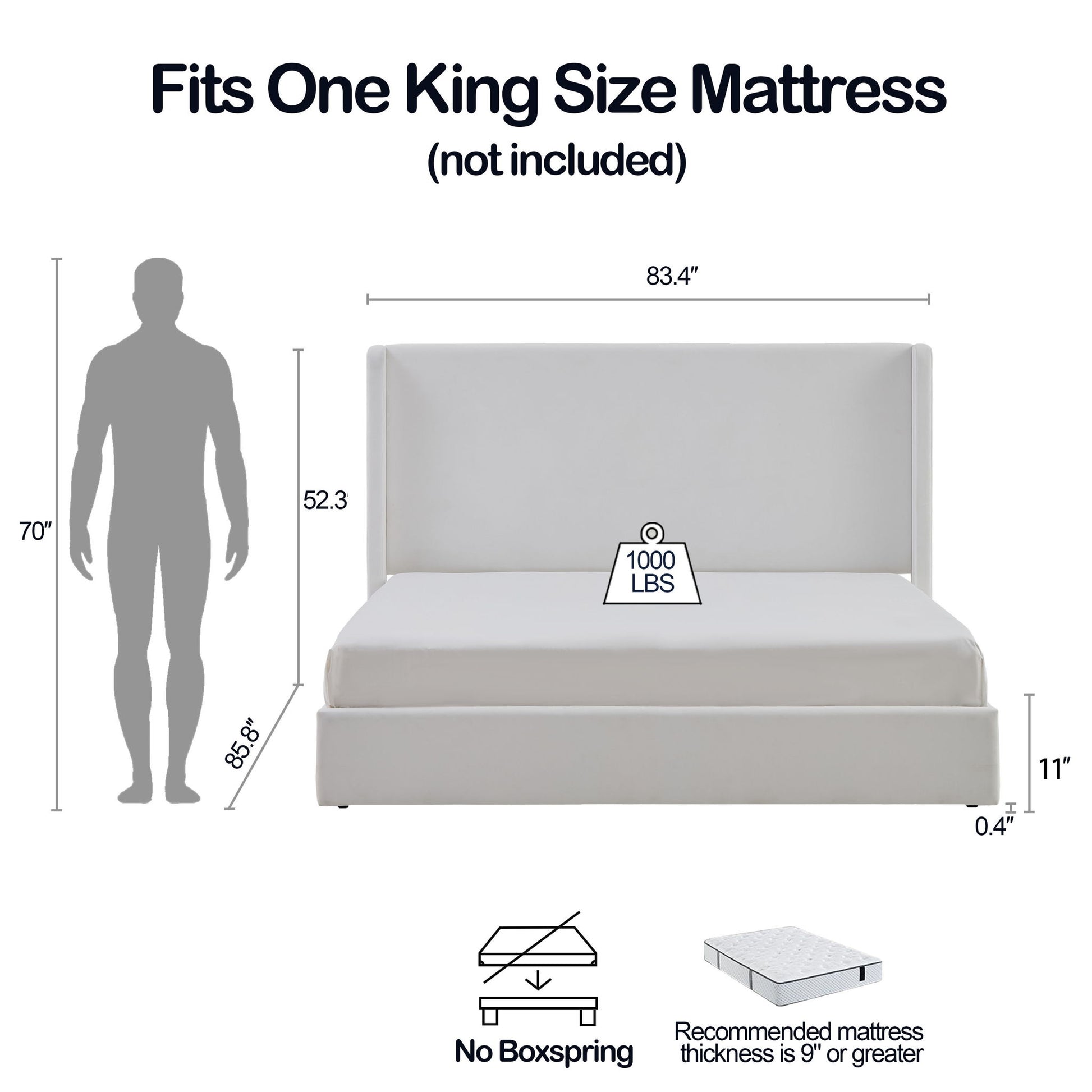 Carmen - King Size Upholstered Wingback Bed - White
