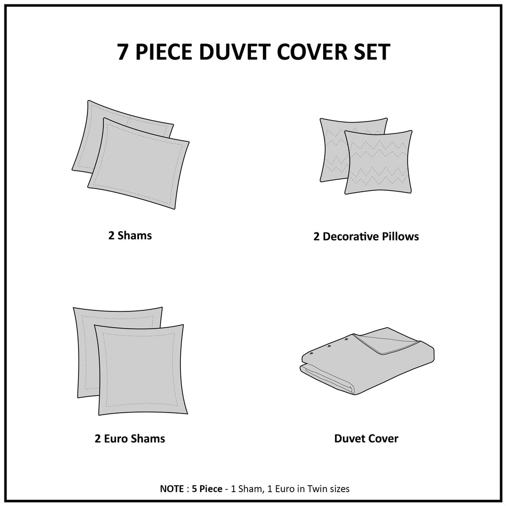 Brooklyn - Cotton Jacquard Queen Duvet Cover Set With Euro Shams and Throw Pillows - Rust