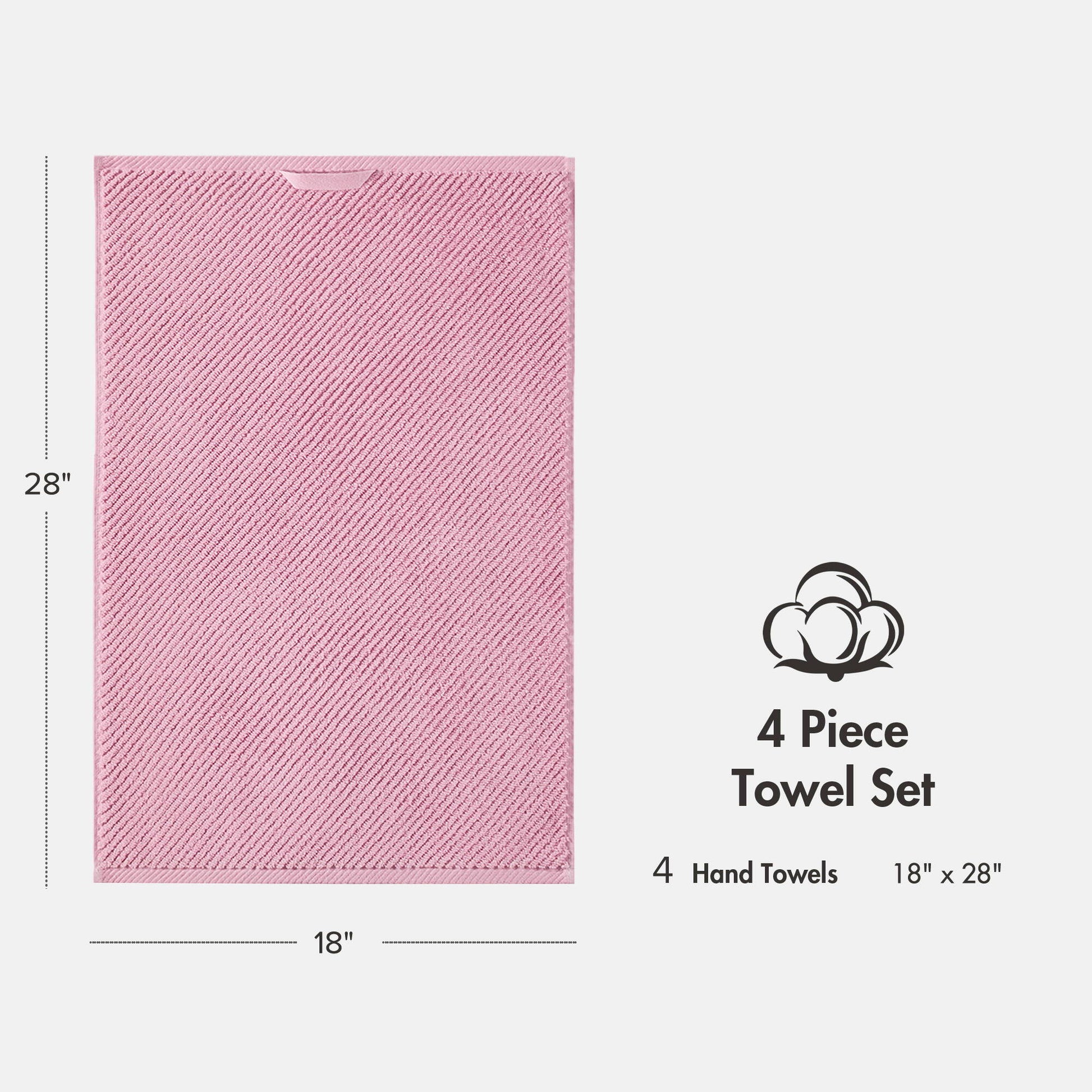 Diagonal Ribbed - 4 Piece Hand Towels Set - Pink