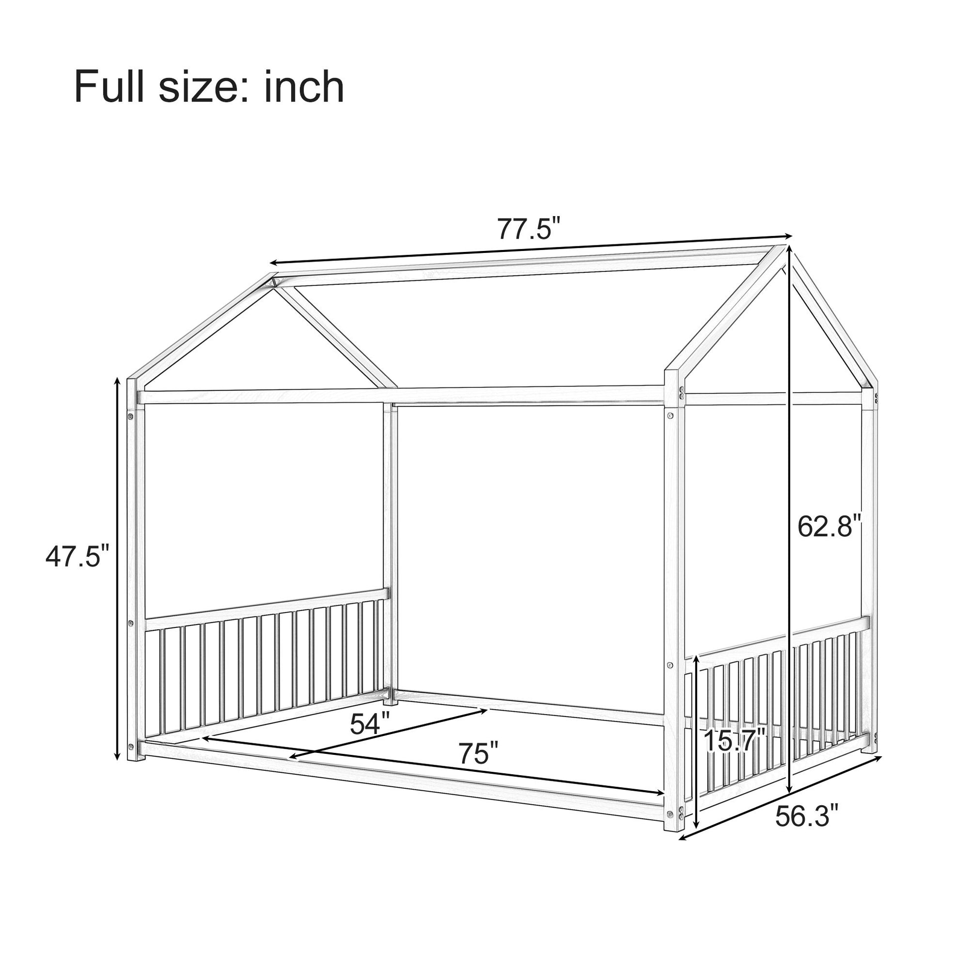 Montessori Style Floor House Shaped Bed With Safety Guardrails