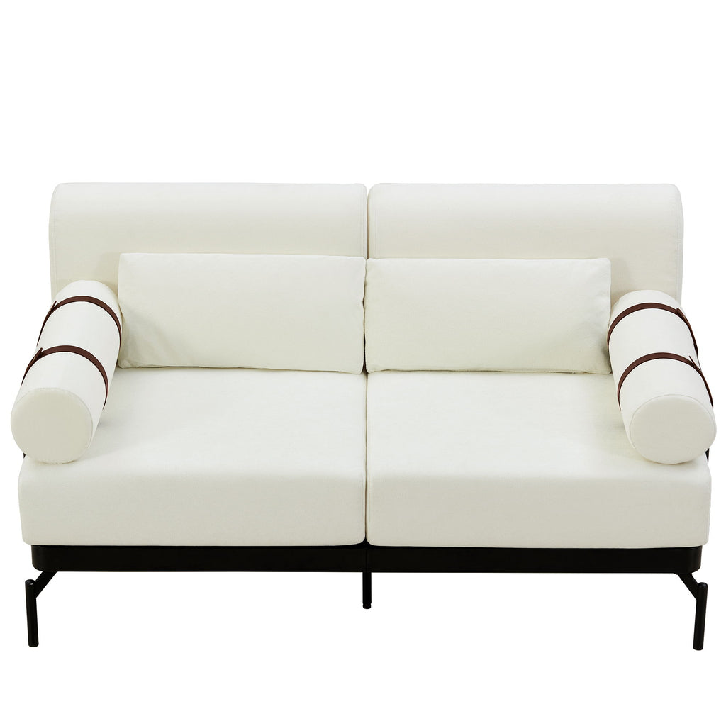 Modern Loveseat Sofa 2 Seater With USB Ports, Cylindrical Armrests