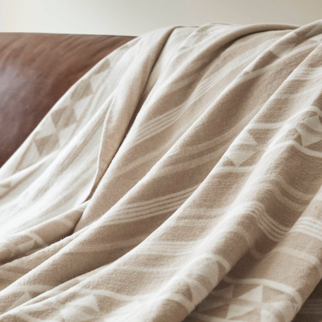 Alberta - Twin Cotton Blend Blanket - Ivory Stripe