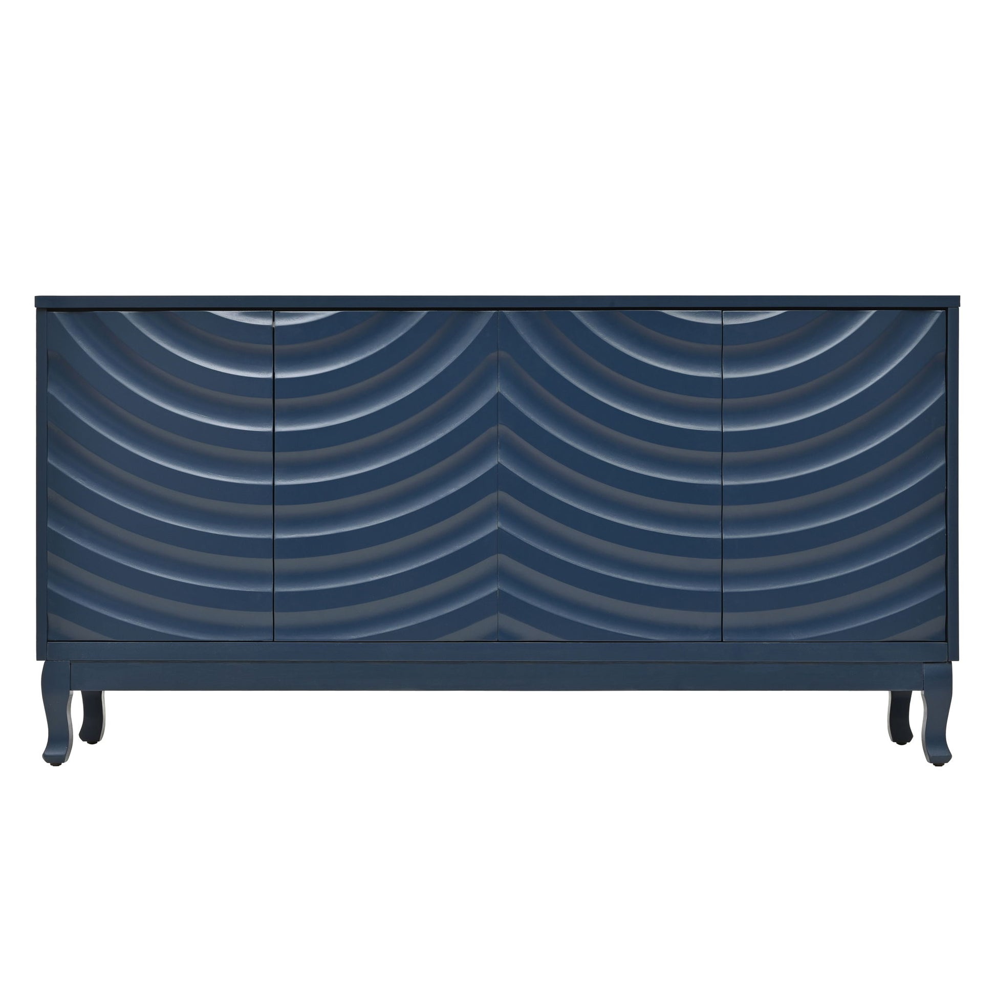 Elegant Sideboard With Sophisticated Wavy Pattern Doors And Arched Groove Design, Adjustable 4 Door Layout