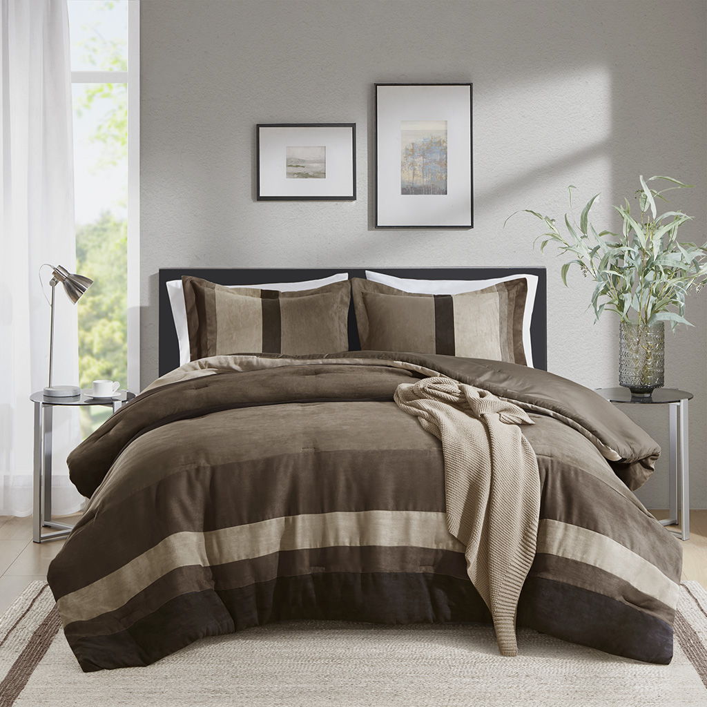 Boulder Stripe - King/California King Pieced Comforter Set - Brown