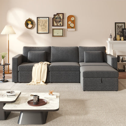 4 Seats Modern Cotton Linen L-Shape Sectional Sofa, Oversized Upholstery Sectional Sofa, Chaise Couch With Storage Ottomans For Living Room / Loft / Apartment / Office