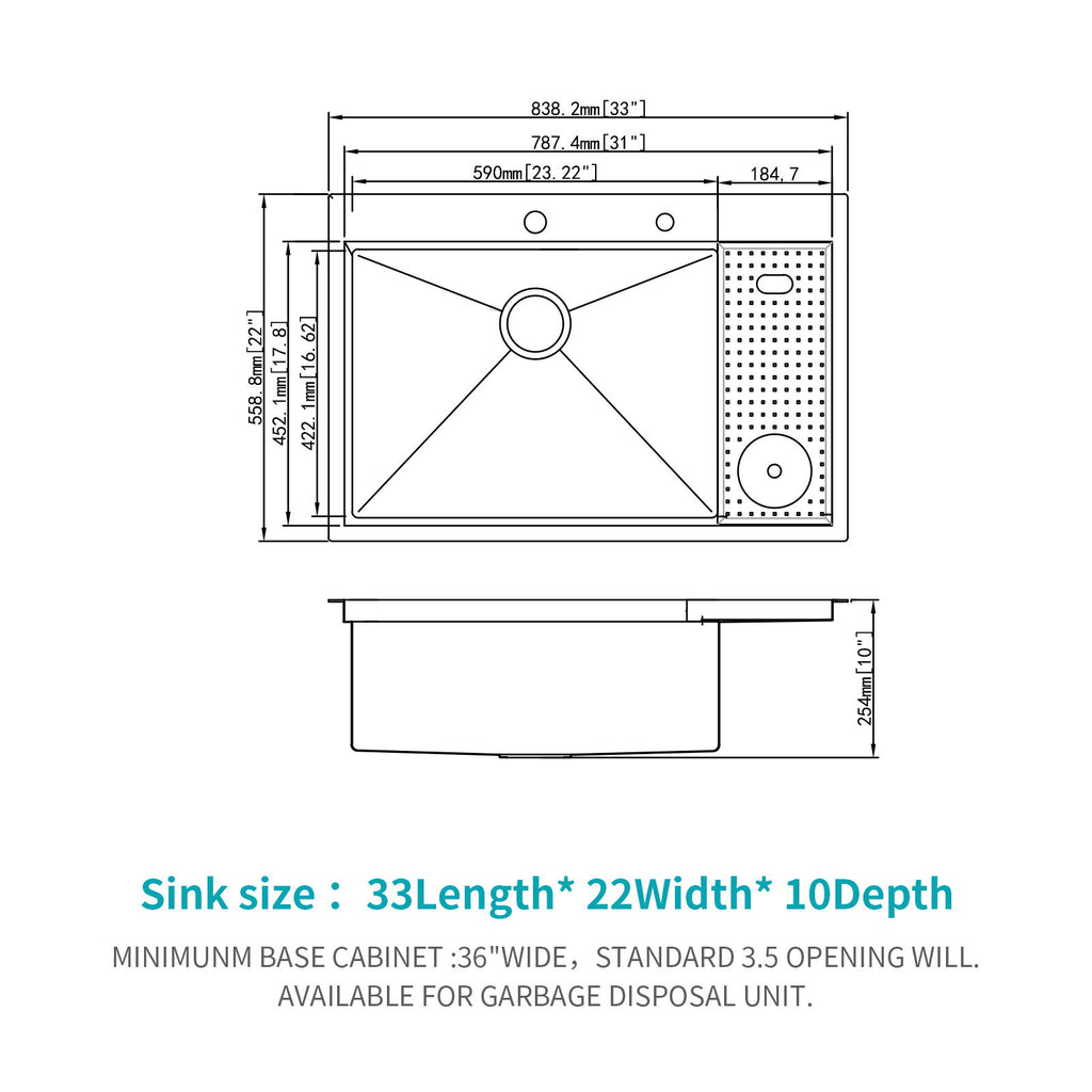 Single Bowl Workstation Kitchen Sink With Cup Washer 16 Gauge Stainless Steel - Black / Gray