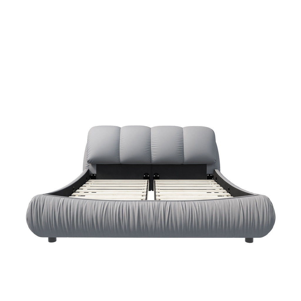 Luxury Upholstered Platform Bed With Oversized Padded Backrest And Solid Wood Frame