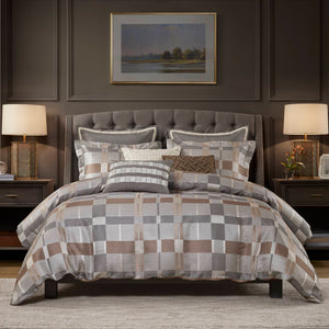 Prescott - 8 Piece Queen Oversized Duvet Style Comforter Set - Taupe