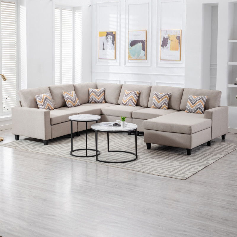 Nolan - Fabric 6 Piece Sectional Sofa With Pillows And Interchangeable Legs