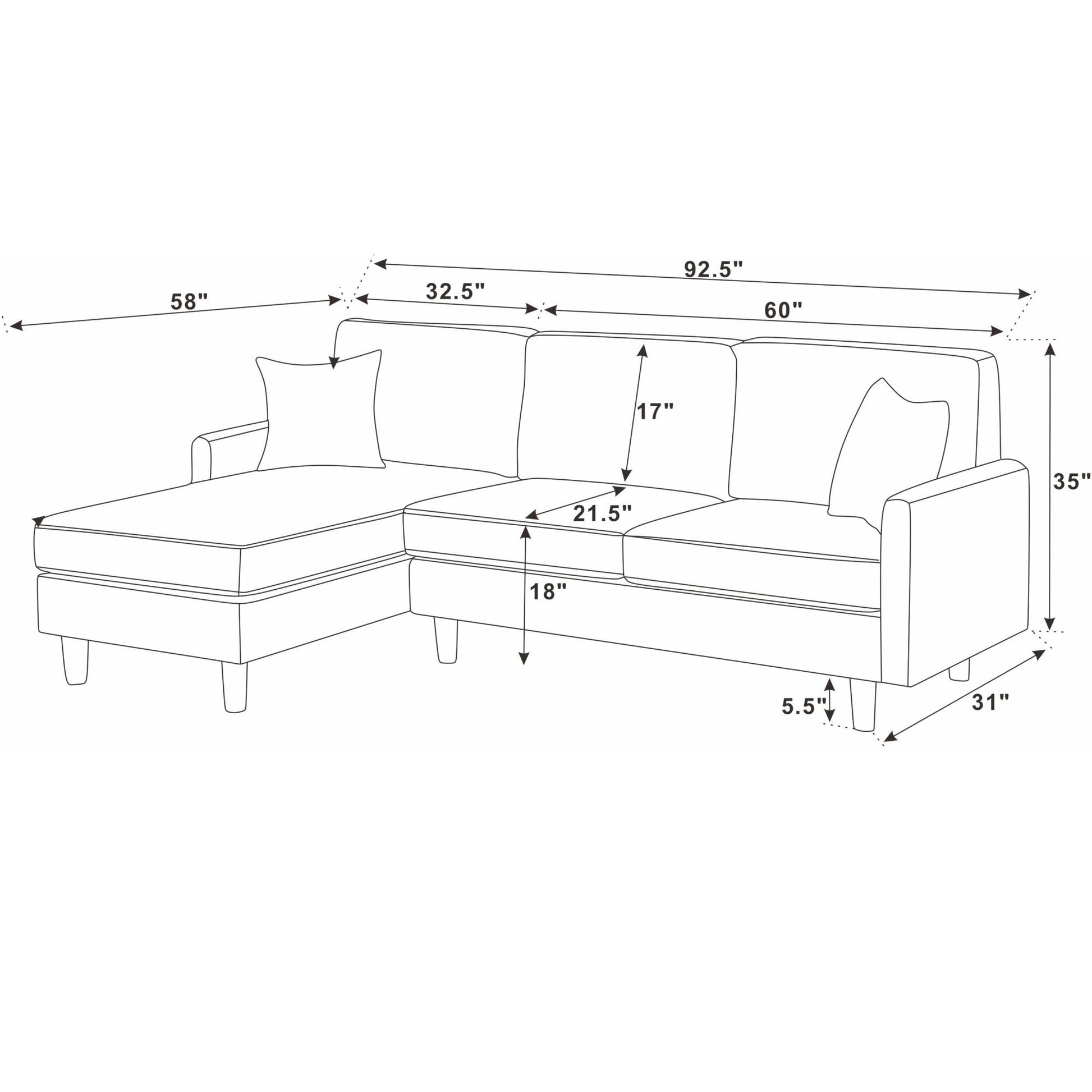 Upholstered Sectional With Toss Pillows