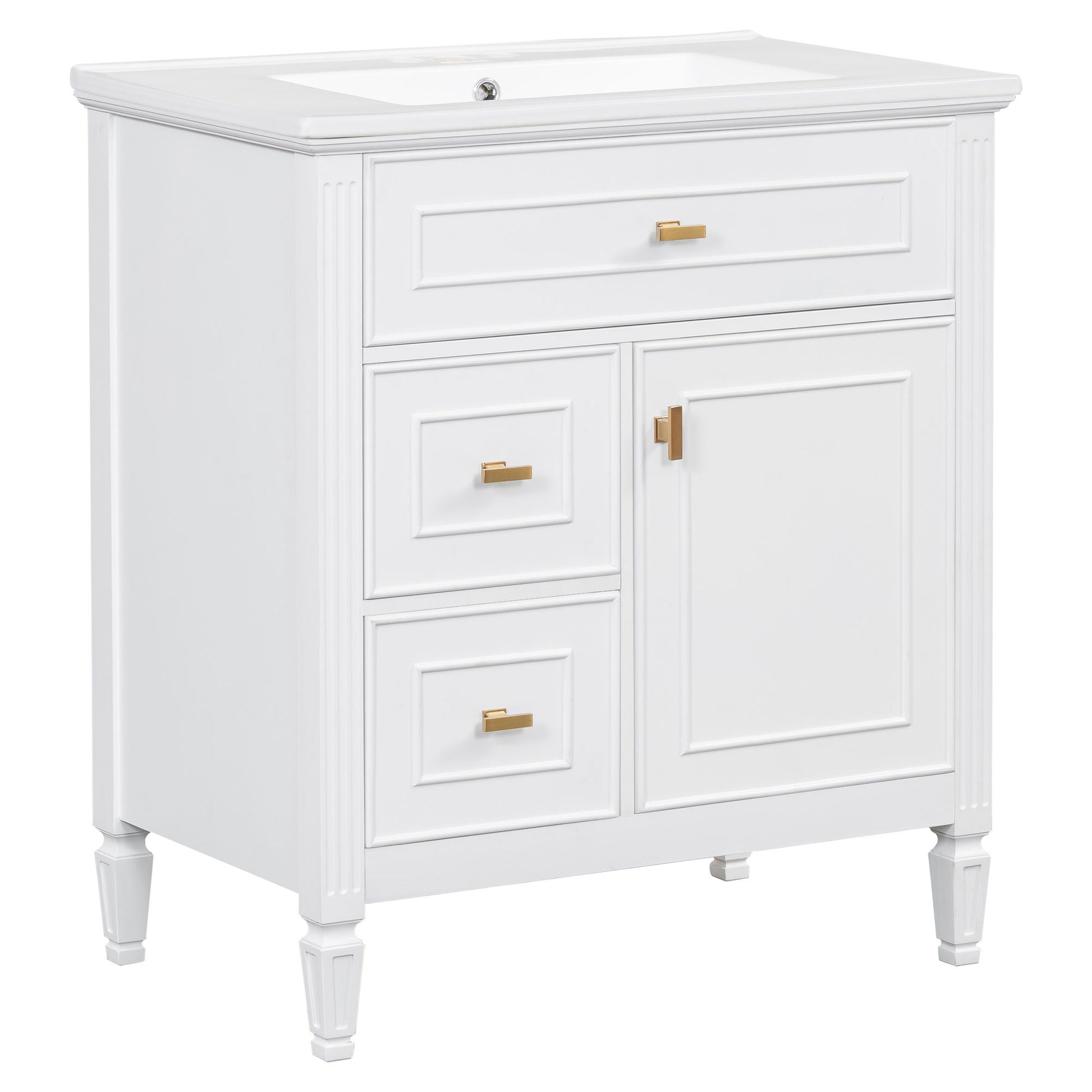 Modern Bathroom Vanity With Sink, 1 Flip Drawer And 2 Drawers, Adjustable Shelf