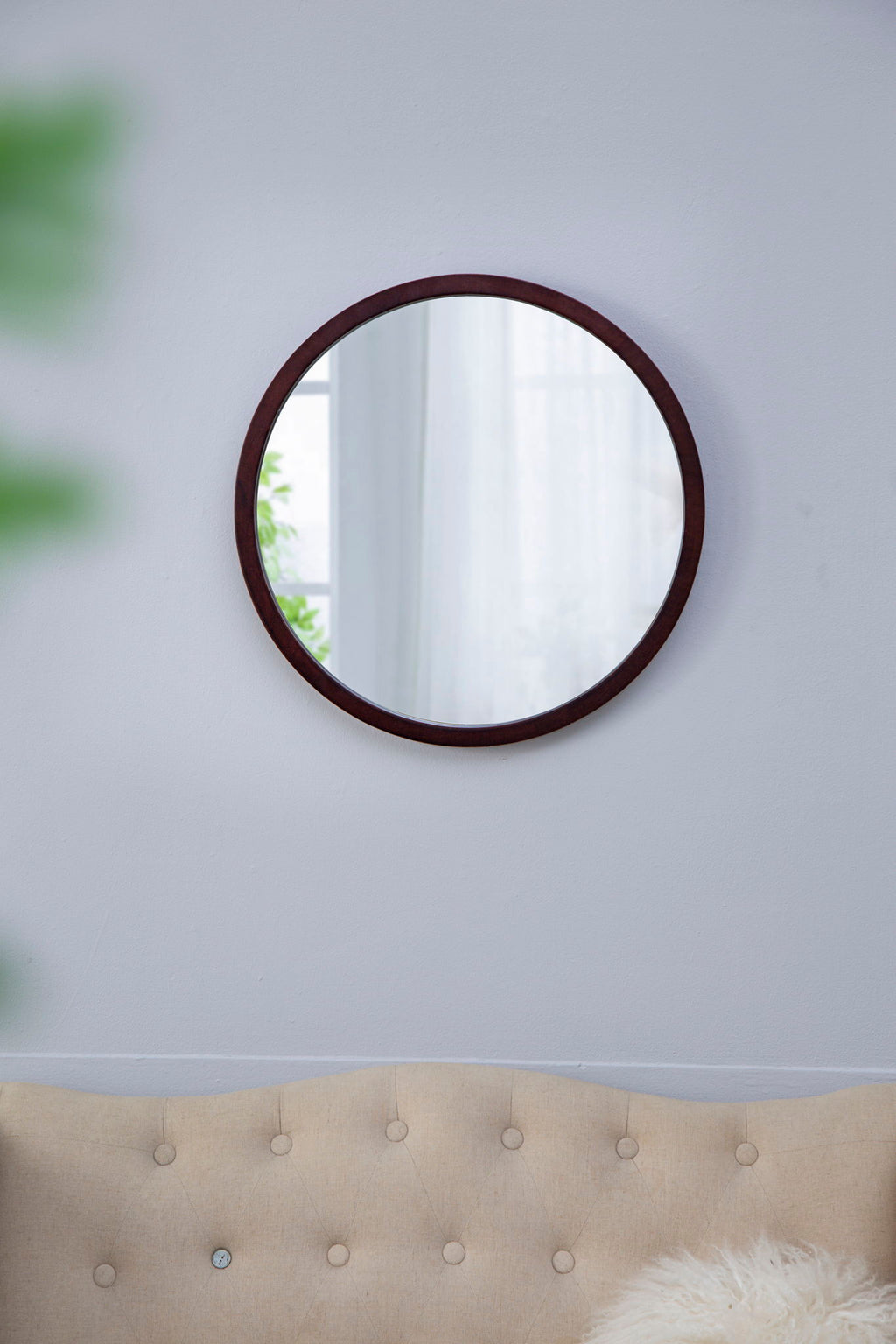 Circle Wall Mirror With Wooden Frame, Wall Mirror For Living Room