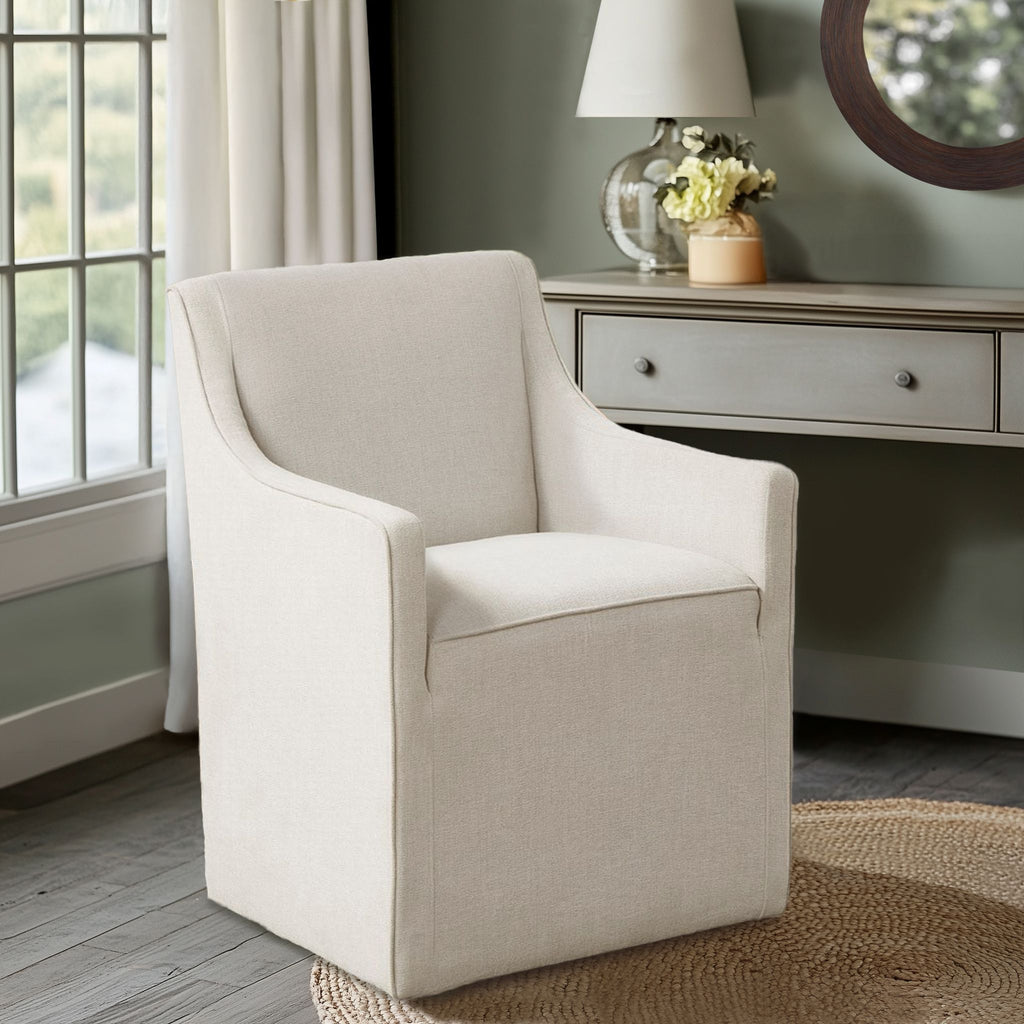 Charlotte - Slipcover Dining Arm Chair With Casters - Cream