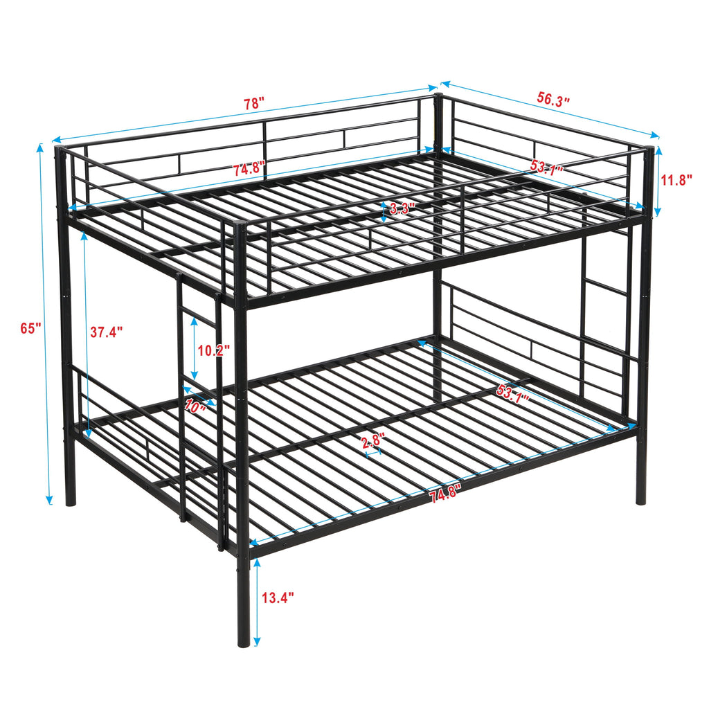 Modern Metal Bunk Bed, Full Over Full, No Box Spring Needed - Black