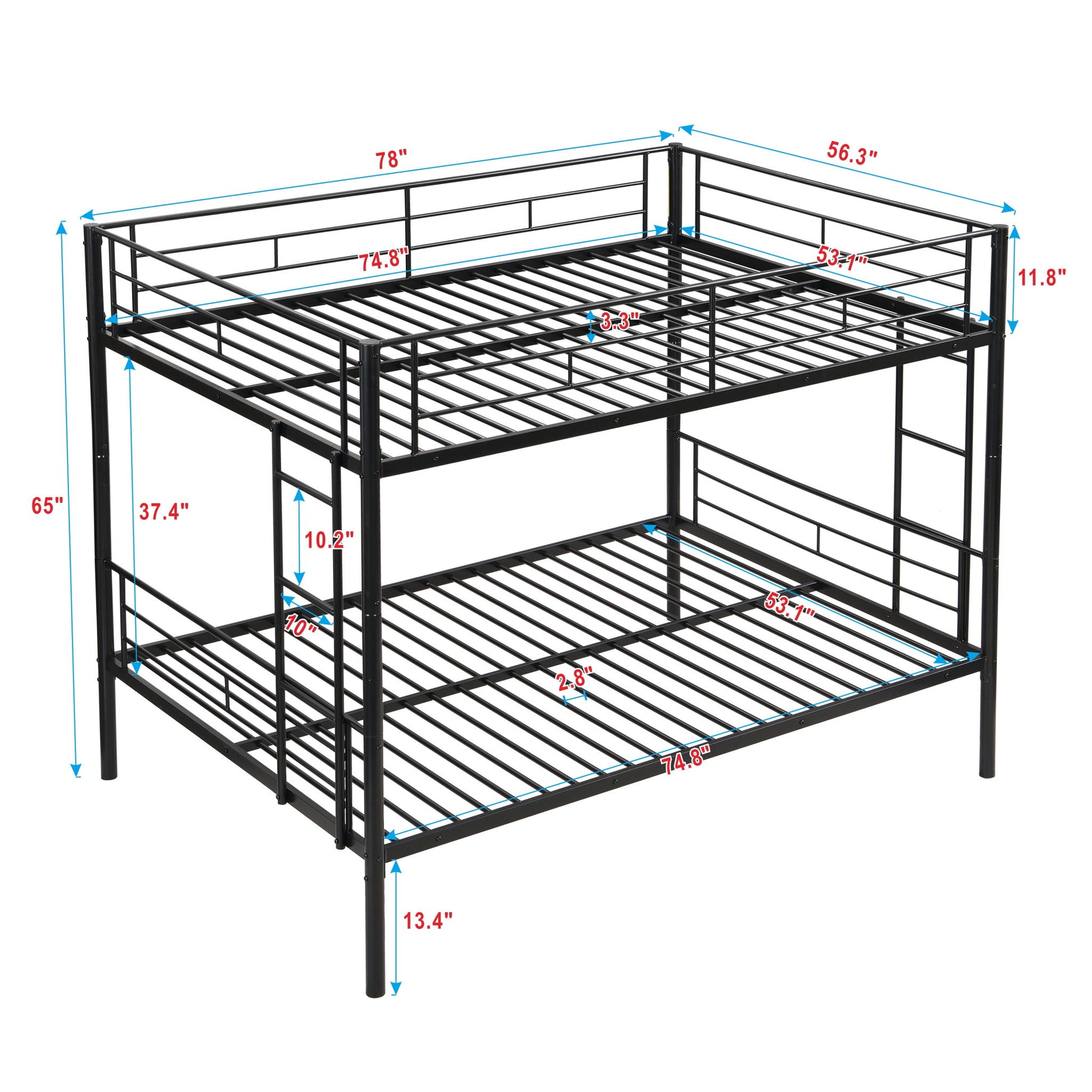 Full Over Full Modern Metal Bunk Bed With Trundle - Black