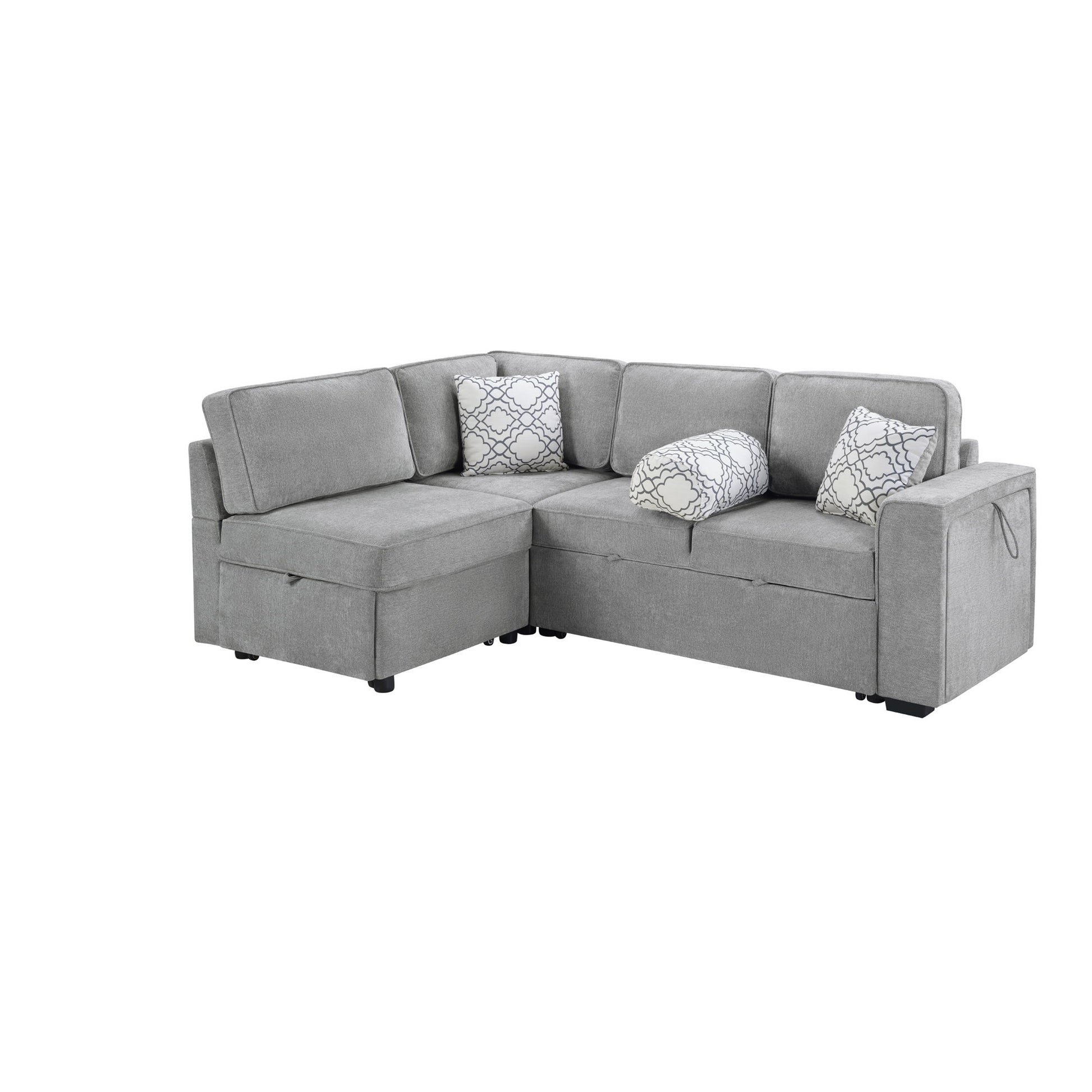 Convertible Sectional L-Shaped Sofa With Dual Pull-Out Sleepers, Flip-Top Table, USB Ports, Cup Holder & Storage