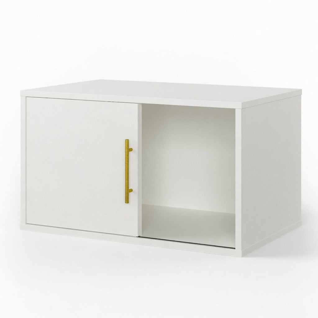 Cube Storage Organizer With Sliding Door Stackable Modular Bookshelf & Storage Cabinet - White