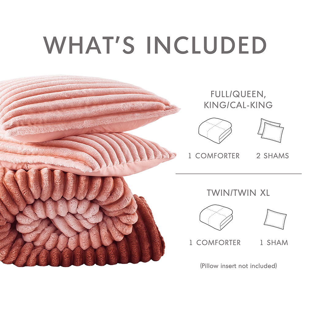 Avril - Twin/Twin Long Fluffy Ribbed Plush Comforter Set - Blush Ombre