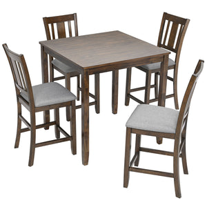 5 Pieces Dining Table Set, Counter Height Kitchen Table Set With Square Table And 4 Upholstered Chairs