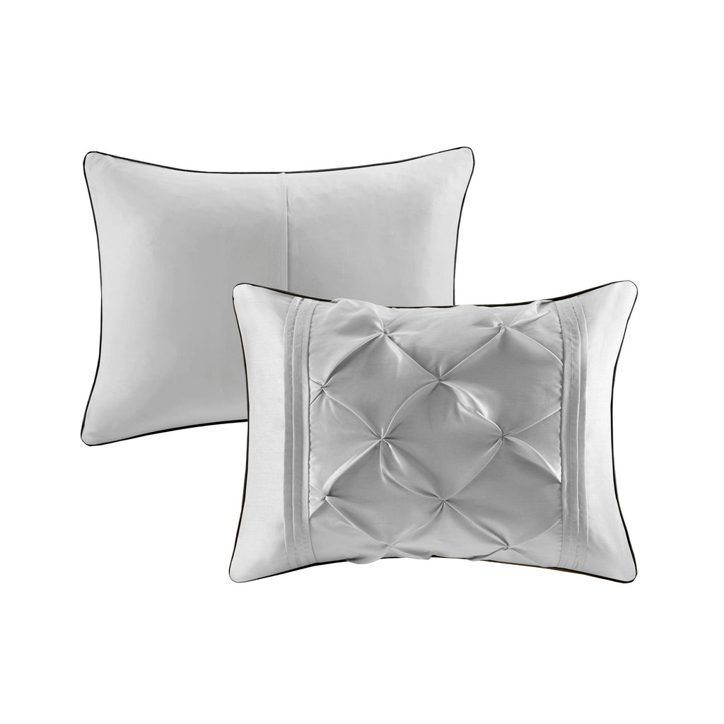 Laurel - Pieced Pleated 7 Piece Tufted Comforter Set - Gray