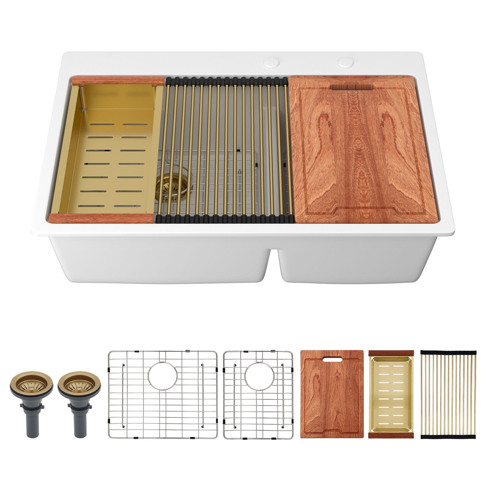 Quartz Kitchen Sink, Double Bowl Undermount Workstation
