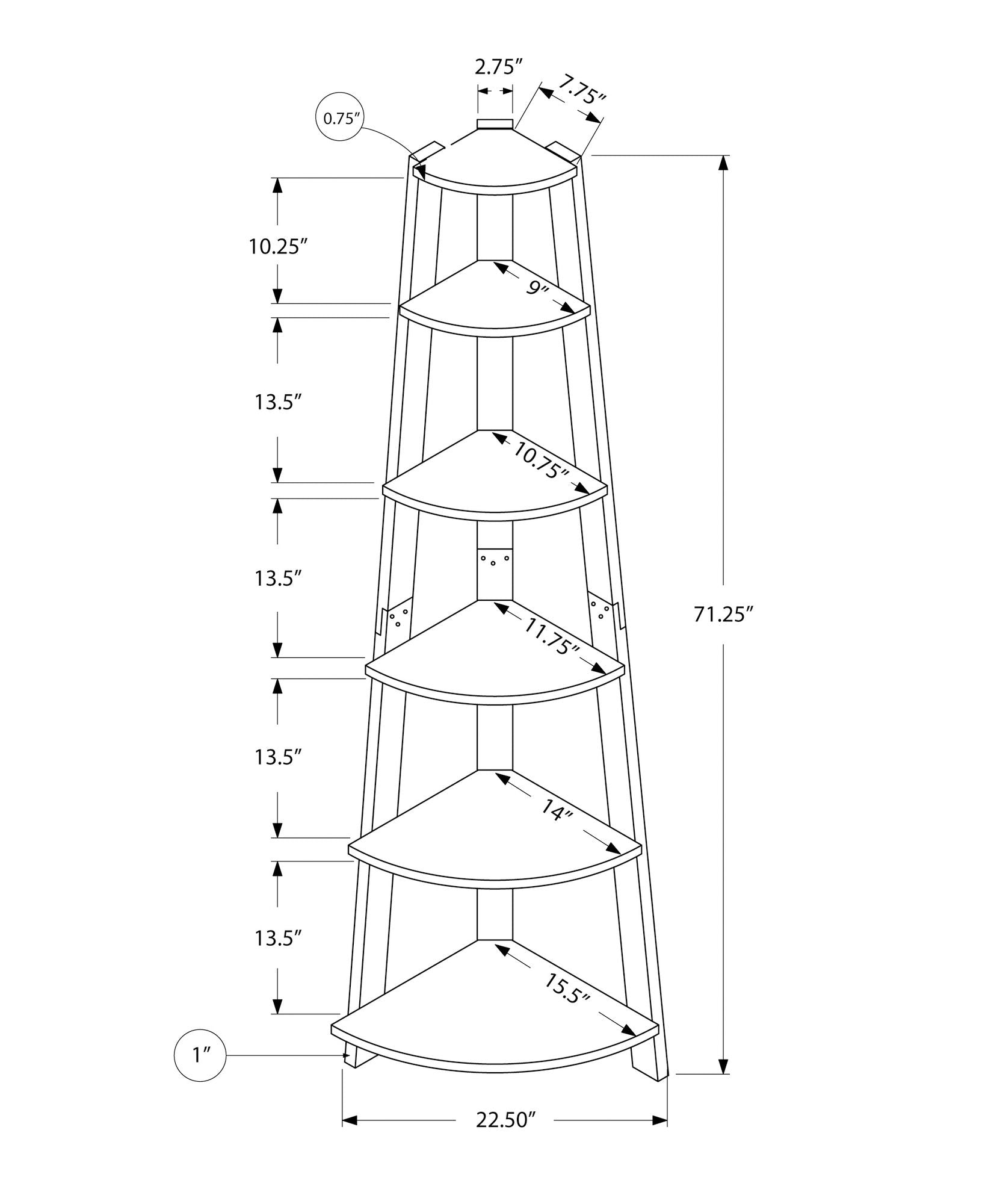 5 Tier Bookshelf, Bookcase, Etagere, Corner, For Office, Contemporary & Modern