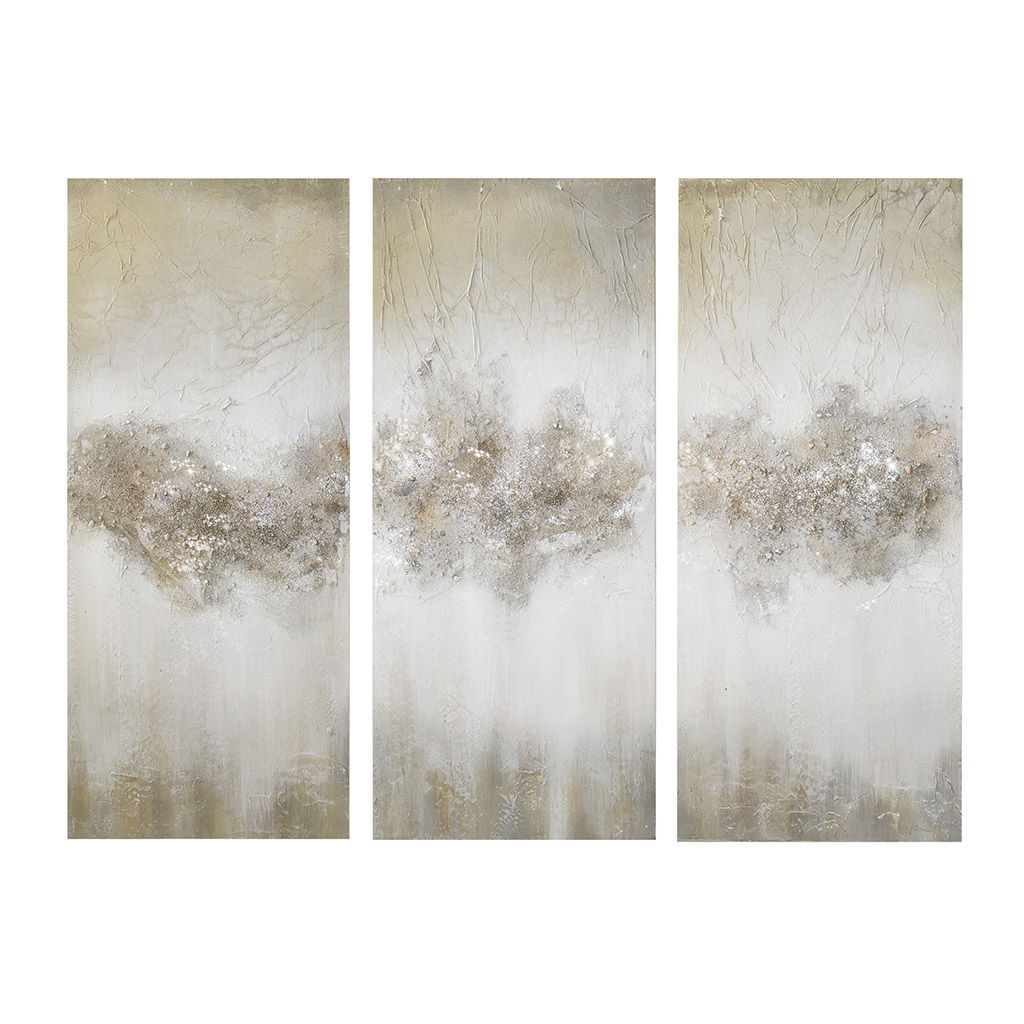 Luminous - Hand Painted Heavy Textured Glitz Canvas (Set of 3) - Taupe