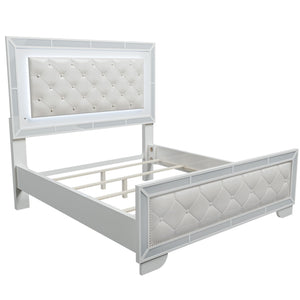 Eastern King Size Bed With LED Lights And Mirror Trim - Cream / Ivory