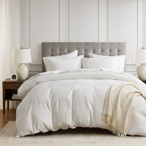 Mina - King/California King Waffle Weave Textured Duvet Cover Set - Neutral