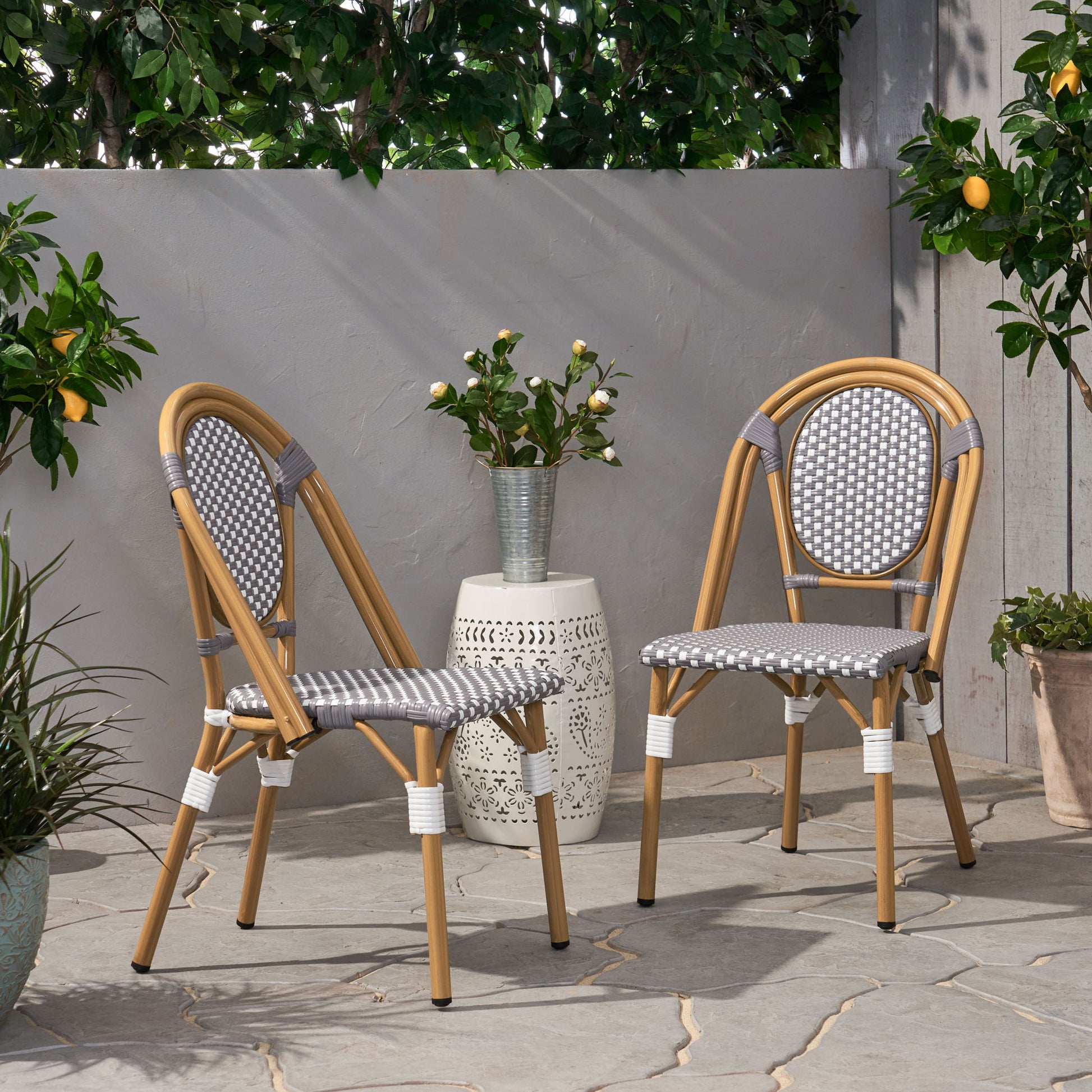Outdoor Rattan And Aluminum French Bistro Chair Set