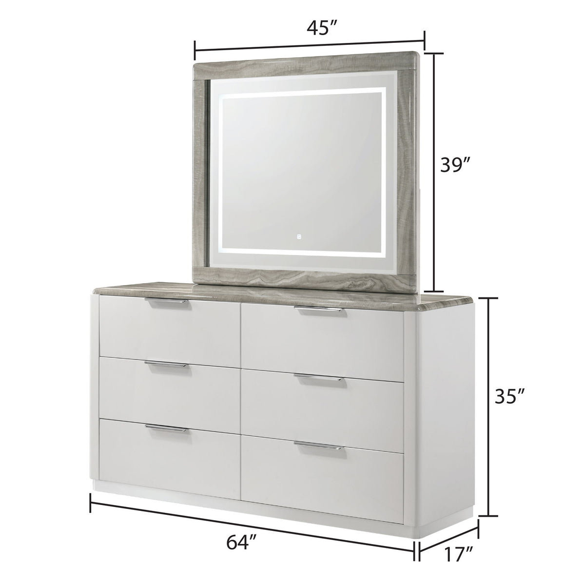 Jazz - LED Mirror With Touch Sensor Switch (Dresser Not Included) - White