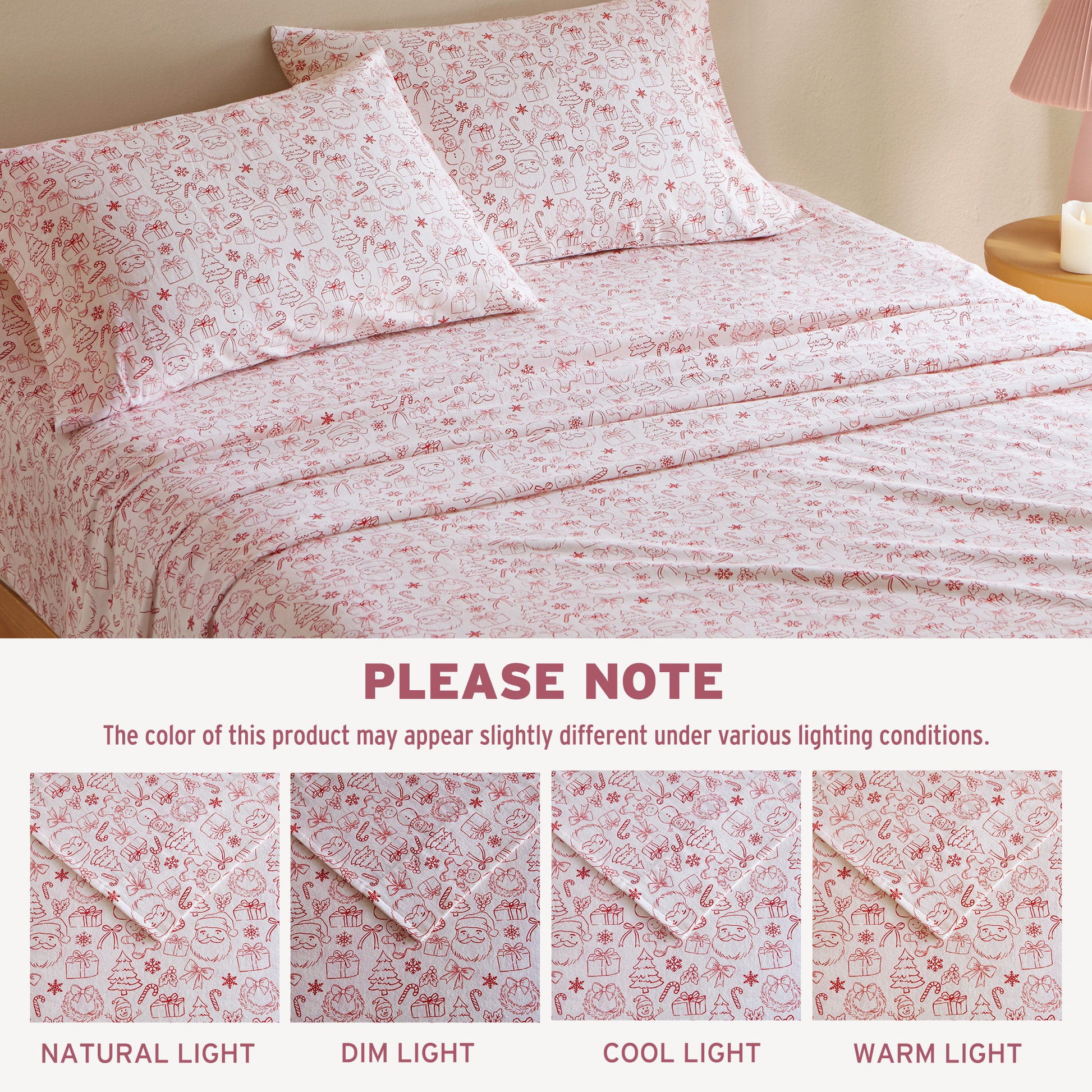 Cozy Soft - Twin Long 100% Flannel Pigment Printed Sheet Set - Holiday Doodles