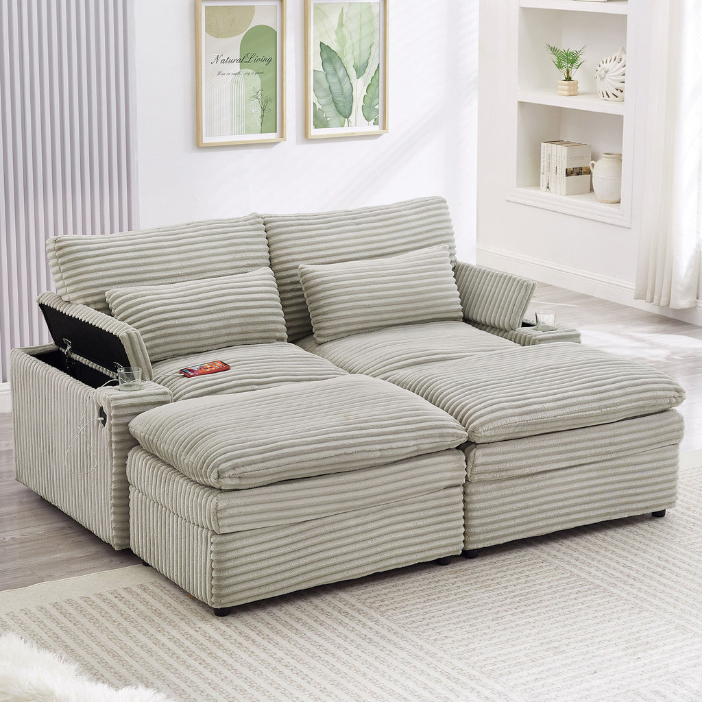Loveseat Sofa Sectional Convertible With Storage And USB Ports - Gray