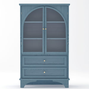 Glass Door Display Case With 2 Drawers And Adjustable Shelf