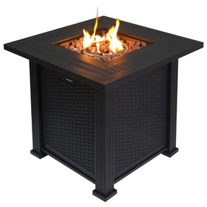 Outdoor Fire Pit Table With Lava Rocks, Propane Fire Pit - Black