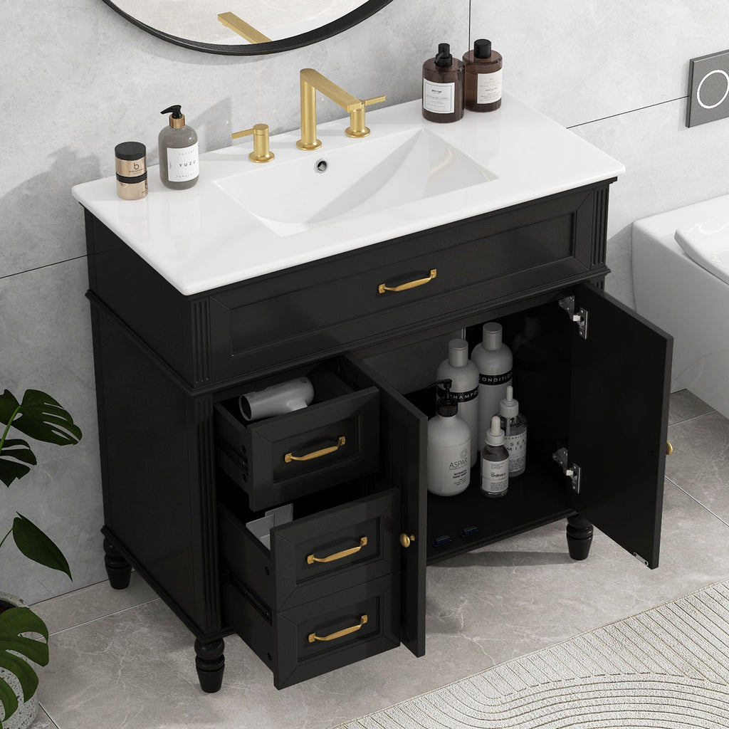 Bathroom Vanity With Sink, 2 Doors 2 Drawers, Freestanding Design